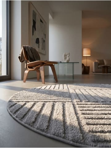 KADIMA DESIGN Hochflorteppich 3D Bögen Boho Waschbar Wohnzimmer in Silber