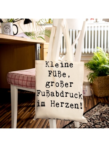 Mr. & Mrs. Panda Tragetasche Kind Fußabdruck mit Spruch in Creme