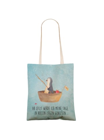 Mr. & Mrs. Panda Shopper Bag Pinguin Angelboot mit Spruch in Eisblau