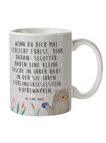 Mr. & Mrs. Panda Kaffeetasse Otter Stein mit Spruch in Grau Pastell