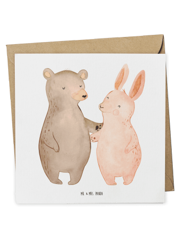 Mr. & Mrs. Panda Einladungskarte Bär und Hase Umarmen ohne Spruch in Weiß