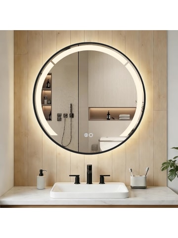 COSTWAY Runder Spiegel mit Beleuchtung 60cm in Schwarz