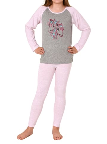 NORMANN Schlafanzug langarm Pyjama Pferde - 74821 in grau