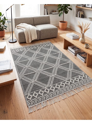 Beliani Kurzflor TOPRAKKALE in Grau/Weiß - (W) 160 x (L) 230 cm