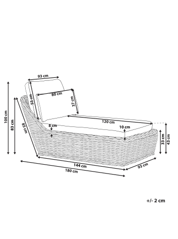 Beliani Gartenliege BELSITO in Naturfarben/Grau - (W) 93 x (H) 100 x (L) 180 cm
