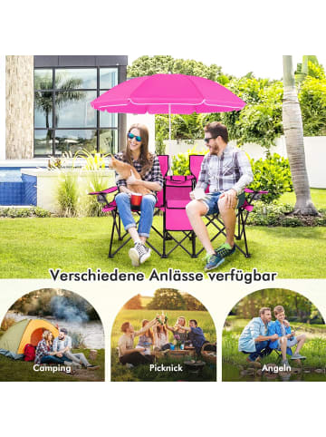 COSTWAY 2-Sitzer Campingstuhl mit Sonnenschirm in Rosa