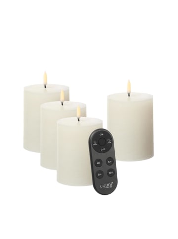 Uyuni 4er Set LED Kerzen PIA Rustik-Optik H: 10cm mit Batterien und Fernb in creme