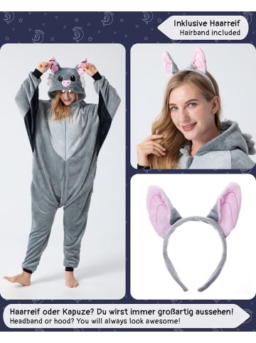 Corimori Corimori Fledermaus-Kostüm Onesie Anzug für Erwachsene Damen Herren Halloween Karneval in Anthrazit