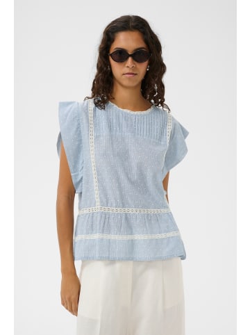 Soaked in Luxury Kurzarm-Bluse SLAster Lockere Passform in Blue Dobby
