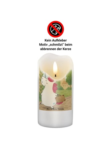 Mr. & Mrs. Panda Blockkerze Einhorn Koffer Design mit Spruch in Weiß