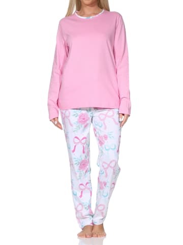 NORMANN Schlafanzug langarm Pyjama Schleifen Motiv in pink