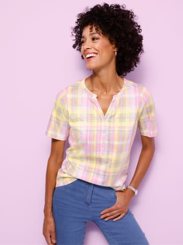 Sieh an! Kurzarm-Shirt in zitrone-rosé-kariert