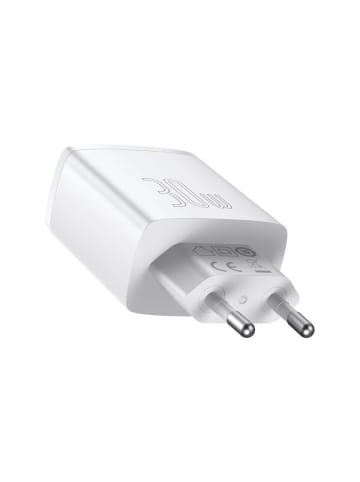Wisam® Baseus Ladegerät Quick Charger, 2xUSB, USB-C, PD, 3A, 30W weiß