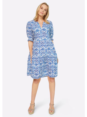 Heine Druck-Kleid in ecru-royalblau-gemustert