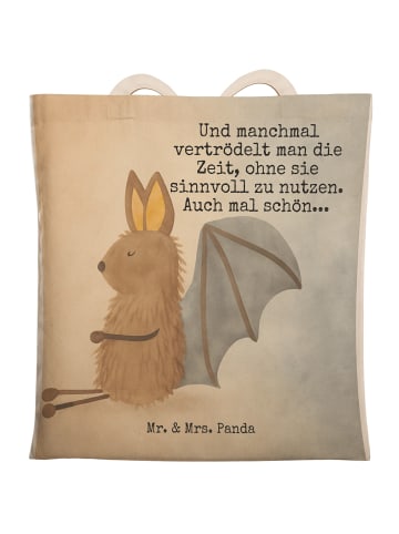 Mr. & Mrs. Panda Tote Bag Fledermaus Sitzen Design mit Spruch in Weiß