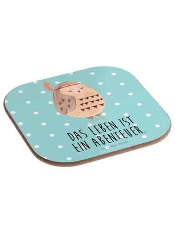 Mr. & Mrs. Panda Bierdeckel Eule Federschmuck mit Spruch in Türkis Pastell