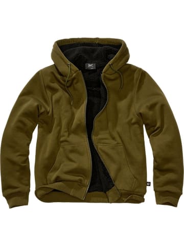 Brandit Jacke "Sweatjacket Teddylining" in Grün