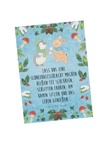 Mr. & Mrs. Panda Grußkarte Pinguin Hase Schneeballschlacht mit S... in Eisblau