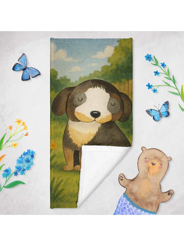Mr. & Mrs. Panda Badhandtuch Hund Entspannen Design ohne Spruch in Grau Pastell