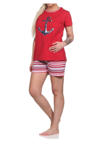 NORMANN Shorty Pyjama Anker und gestreiften Shorts - 74906 in rot