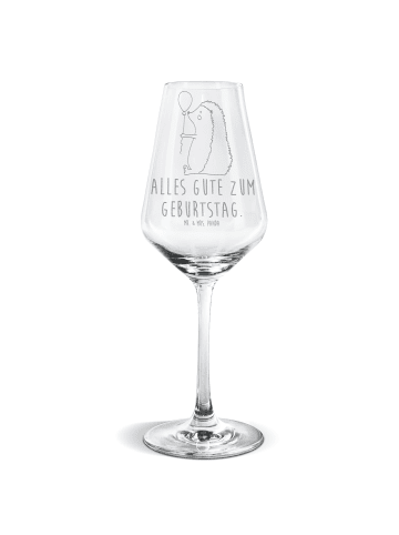 Mr. & Mrs. Panda Weißweinglas Igel Luftballon mit Spruch in Transparent