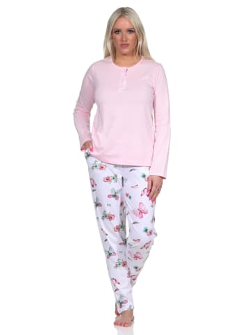 NORMANN Schlafanzug langarm Pyjama Pyjamahose Schmetterlings print in rosa