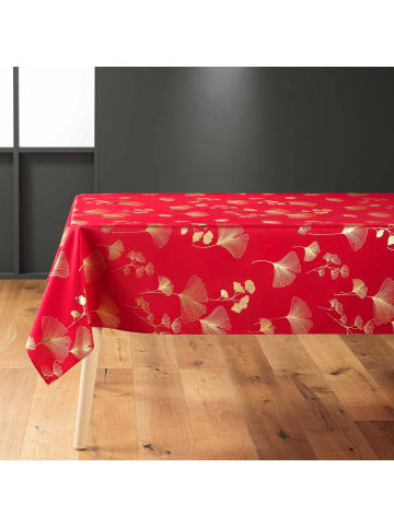 Douceur d’Intérieur Tischdecke mit goldenem Ginkgo-Blatt, BLOOMY in Rot, (B) 240 x (L) 150 cm