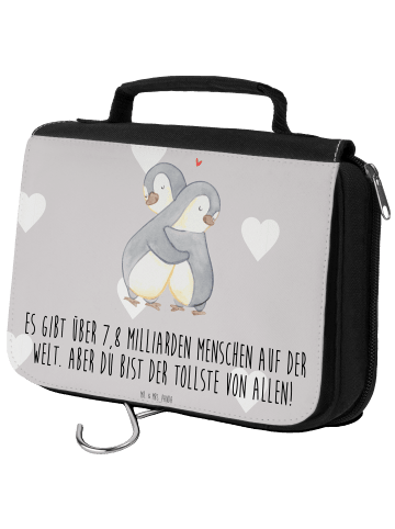 Mr. & Mrs. Panda Kulturtasche Pinguine Kuscheln mit Spruch in Grau Pastell