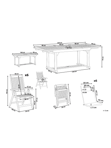 Beliani 7-tlg Gartentisch Set JAVA PREMIUM in Braun/Beige