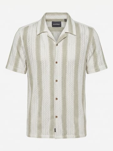 KOROSHI Fancy stripe-block cuban shirt in khaki