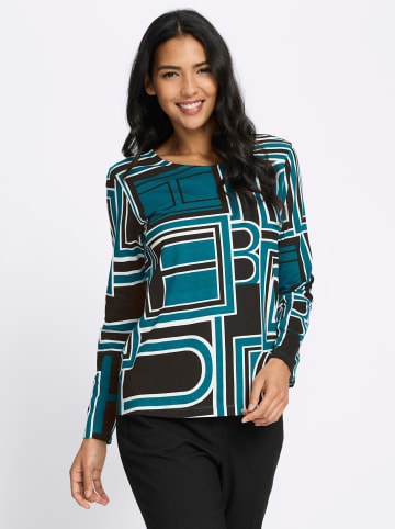 Sieh an! Langarm-Shirt in aquapetrol-schwarz-bedruckt