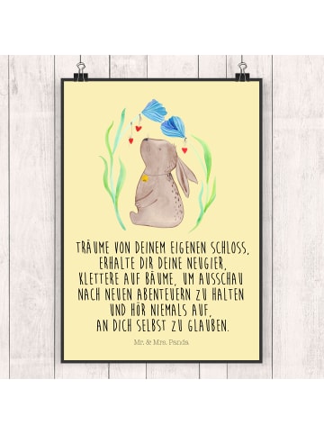Mr. & Mrs. Panda Plakat Hase Blume mit Spruch in Gelb Pastell