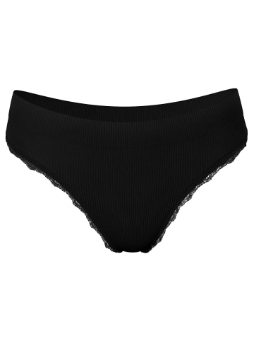 Yenita® String-Tanga mit Spitze Ribbed Collection in schwarz