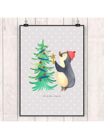 Mr. & Mrs. Panda Bild Pinguin Weihnachtsbaum ohne Spruch in Grau Pastell