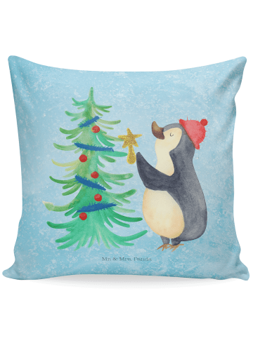 Mr. & Mrs. Panda Kissen 40x40 Pinguin Weihnachtsbaum ohne Spruch in Eisblau