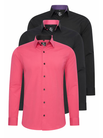 Rusty Neal 3er Set Business Hemd in 3erSet-(44_Pink)(44_Schwarz/Pink)(44_Schwarz_Lila)