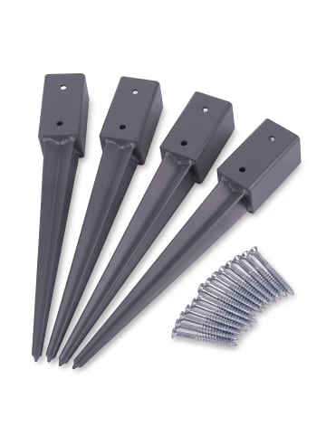 relaxdays 4 x Einschlaghülse in Anthrazit - (B)61 x (H)750 x (T)61 mm