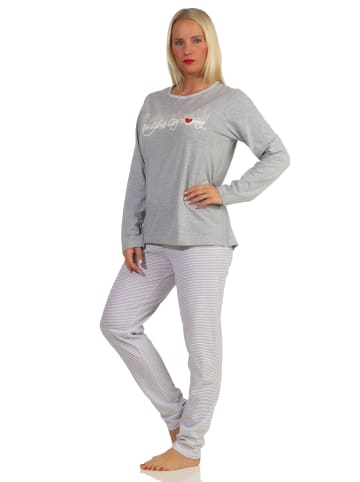 NORMANN Schlafanzug Pyjama langarm print "New York City Loving" - 65199 in grau