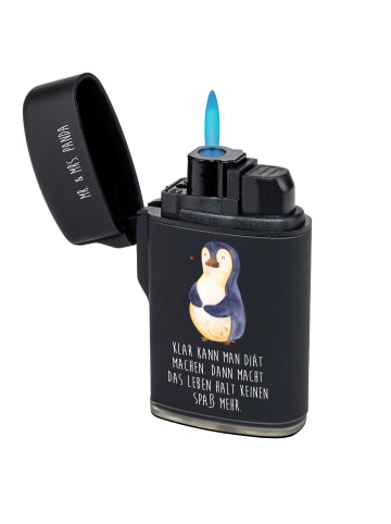 Mr. & Mrs. Panda Gasfeuerzeug Pinguin Diät mit Spruch in Schwarz