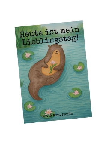 Mr. & Mrs. Panda Postkarte Otter Seerose Design mit Spruch in Weiß