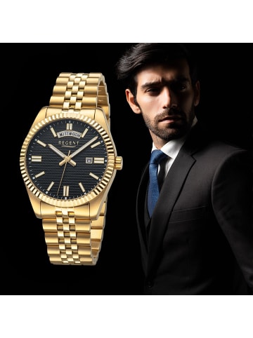 Regent Analog-Armbanduhr Regent Metallarmband gold groß (ca. 40mm)