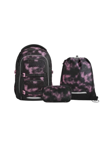 Coocazoo Schulrucksack-Set PORTER "Pink Illusion" 3-tlg. in Schwarz/Pink
