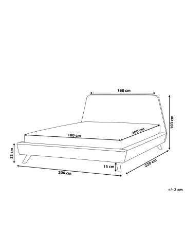 Beliani Doppelbett VIENNE in Schwarz/Heller Holzfarbton - (W) 200 x (H) 103 x (L) 220 cm