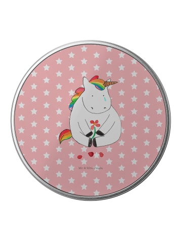 Mr. & Mrs. Panda Blechdose rund Einhorn Traurig ohne Spruch in Rot Pastell