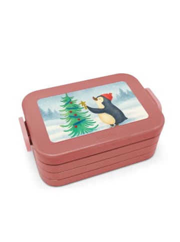 Mr. & Mrs. Panda Brotbox Pinguin Weihnachtsbaum Design ohne Spruch in Rot Pastell