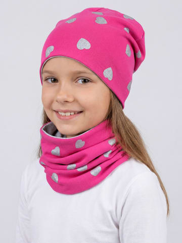 TupTam Unisex Kinder Beanie Mütze Schlauchschal Set in grau/pink