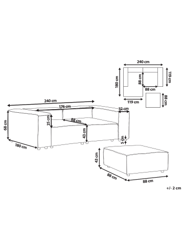 Beliani 3-tlg 2-Sitzer Sofa ARDAL in Weiß/Schwarz