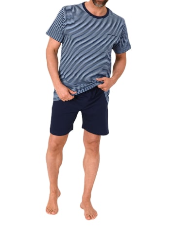 NORMANN Kurzarm Schlafanzug Pyjama Shorty Streifen in marine