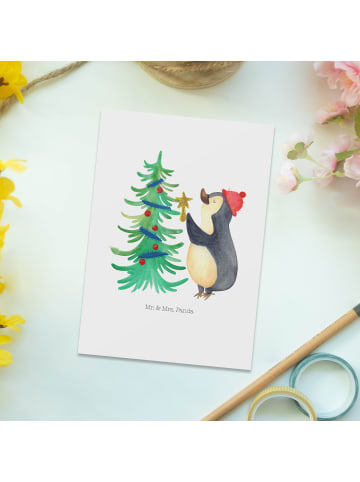 Mr. & Mrs. Panda Grußkarte Pinguin Weihnachtsbaum ohne Spruch in Weiß