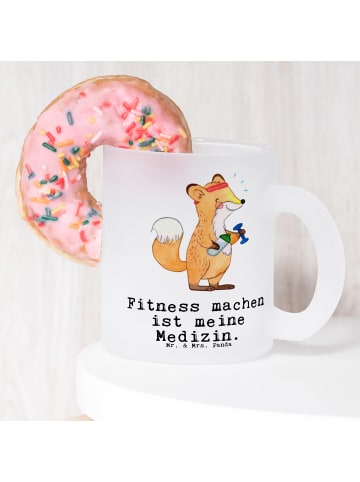 Mr. & Mrs. Panda Kaffeetasse Fuchs Fitness mit Spruch in Transparent